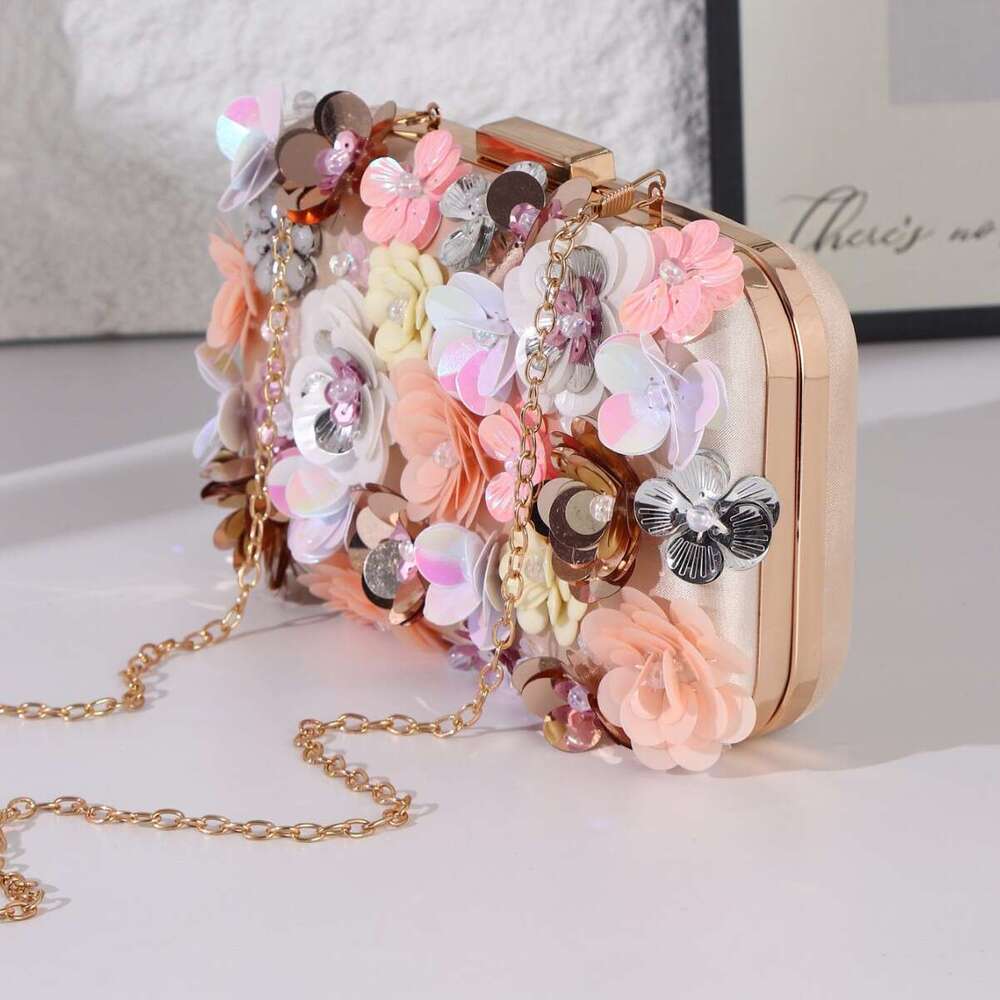 New Style Evening Fashion Women's Handmade Beaded Banquet Wedding Party 3D Flower Bag