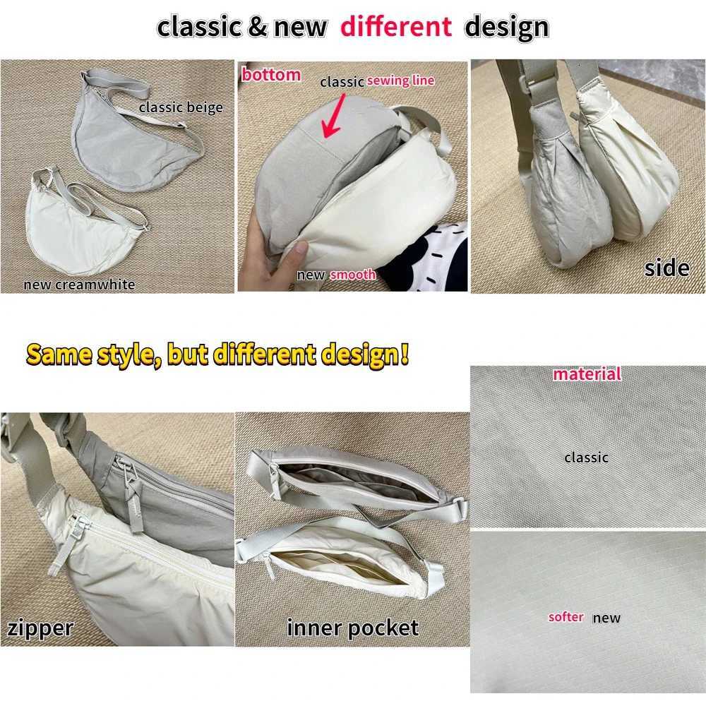Solid Color Womens Portable Shoulder Bag Simple Female Nylon Cloth Padded Crossbody Bags Travel Purse Handbags Messenger Bag Y250719