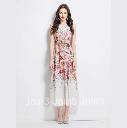 2712 Spring Summer Vacation New Floral Oil Painting Style Shirt Dress Long Dress