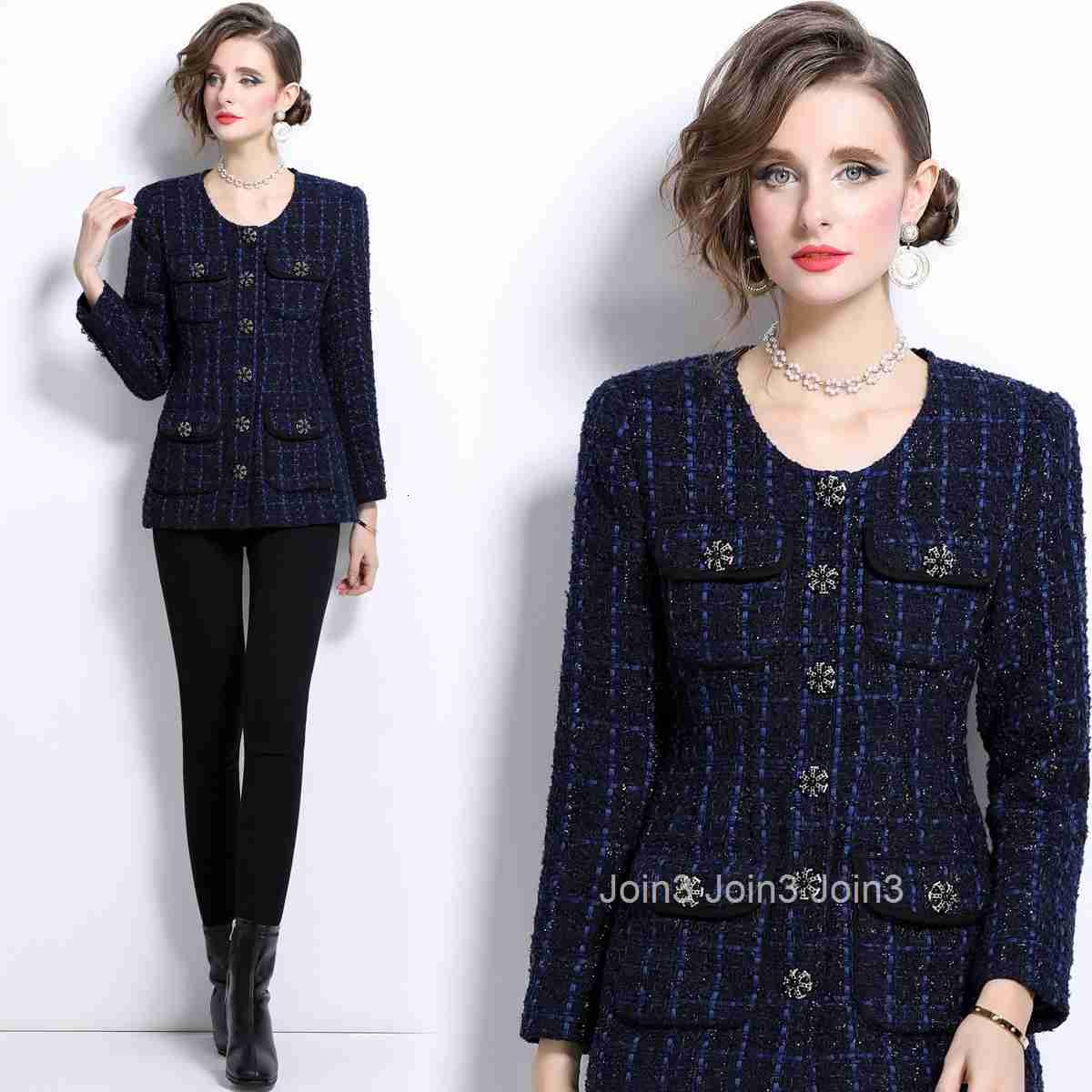 6997 autumn and winter new womens coarse woolen temperament long sleeved round neck open top single breasted jacket