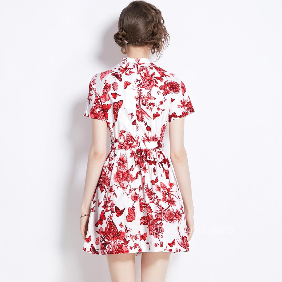 5821 Summer New Womens Fashion Slim Waist Elegant Fashion Printed Short Sleeve Short Dress