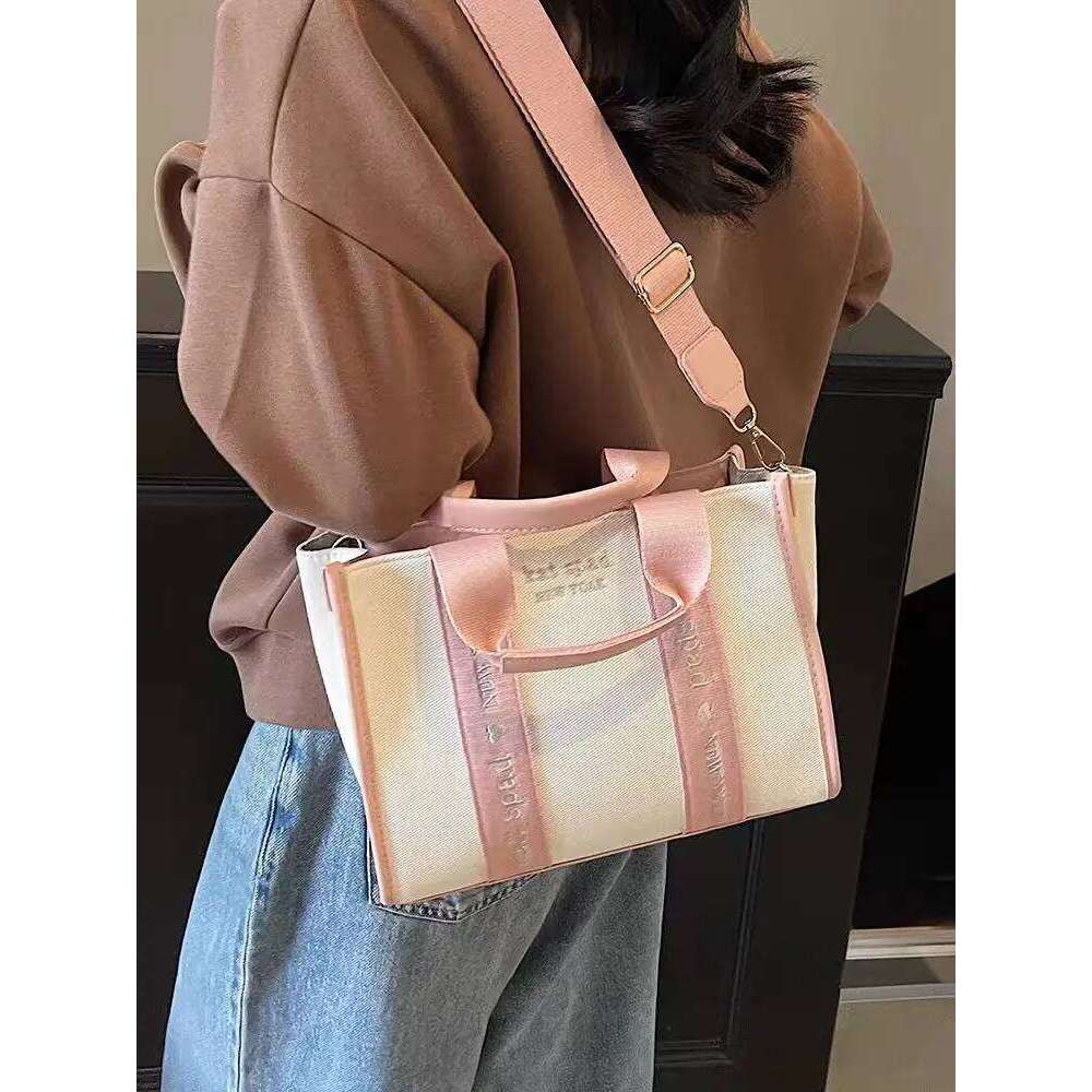Women's Bags Designer Striped Canvas Tote Crossbody Bag For Women New High Quality Brand Design Pink Handbag Purses