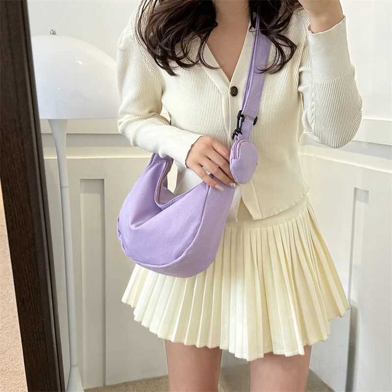 Womens Canvas Shoulder Bag Large Capacity Crossbody Chest Bag Casual Half Moon Belt Messenger Bag Student Commute Dumpling Bag Y250719