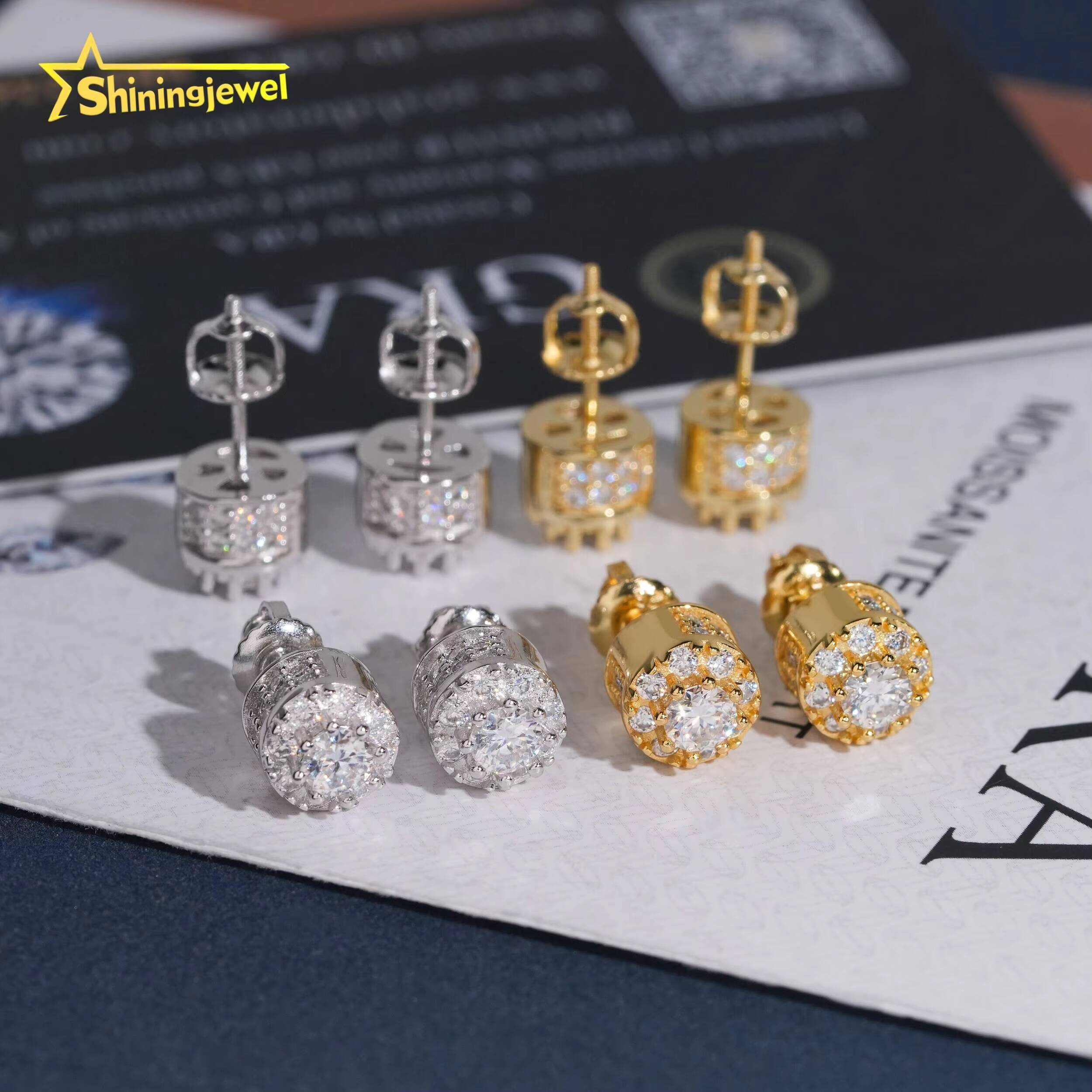 Fashion Earring Jewelry Men Iced Out Hip Hop Sterling Silver 925 Screw Back Setting Moissanite Diamond Stud Earrings Men