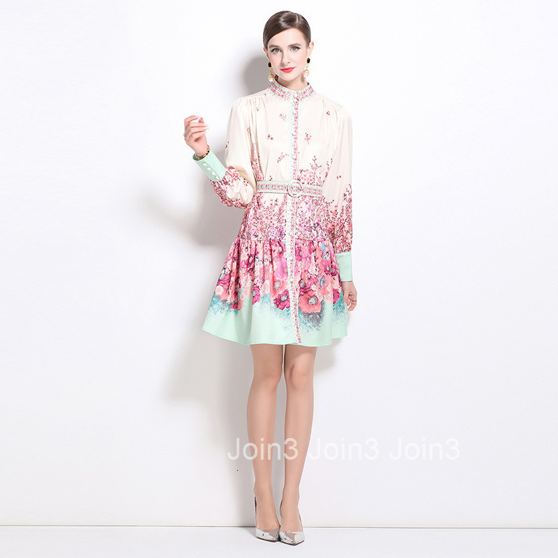 9893 autumn new womens clothing style fashionable Elegance style stand up collar single breasted printed dress