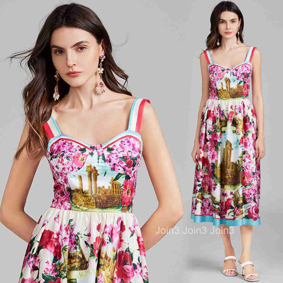 735 Summer New Womens Style Printed strapless camisole long skirt with back elastic band dress