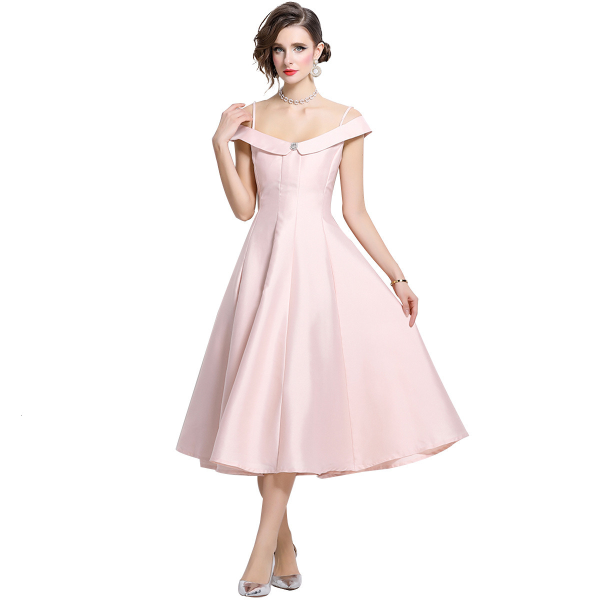 6896 Autumn New Womens Solid Color One Shoulder Strap Dress Temperament Waist Dress Gift Skirt Long Skirt