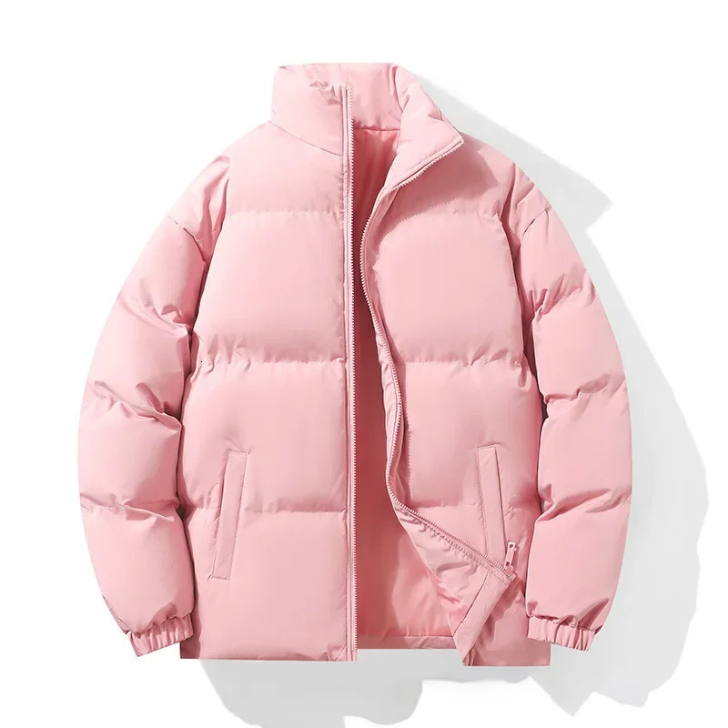 Thickened WinterCotton Coat Mens Padded Jacket Couple Trendy Stand Collar Puffer Jacket Solid Color Loose Fit Plus Size C 250716