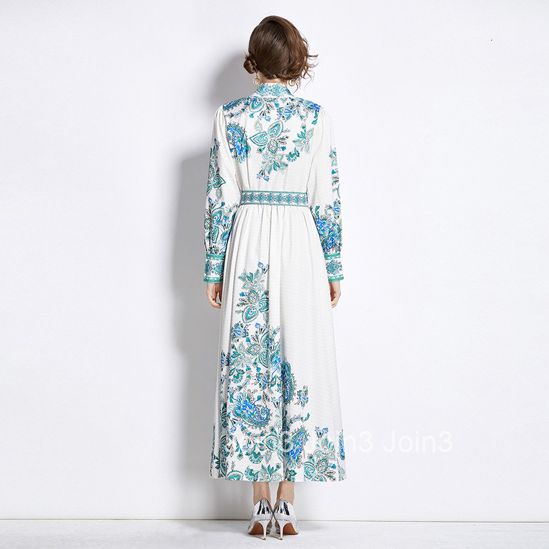 8747 Spring and Autumn new womens clothing style fashionable Elegance style standing collar long skirt printed dress