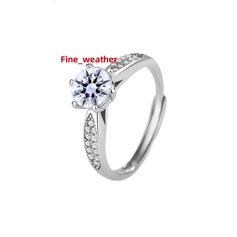Moissanite Ring Six-prong Moissanite Ring D Color S925 Pure Silver Fashionable and Light Luxury