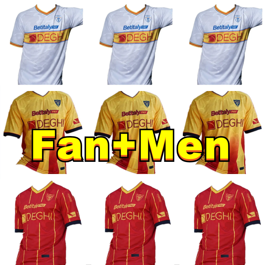 M908 US Lecce 25-26 jersey has eam's classic yellow and red colors wih a modern wis on he radiional sripes 2025 2026 Srefezza Baschiroo fooball