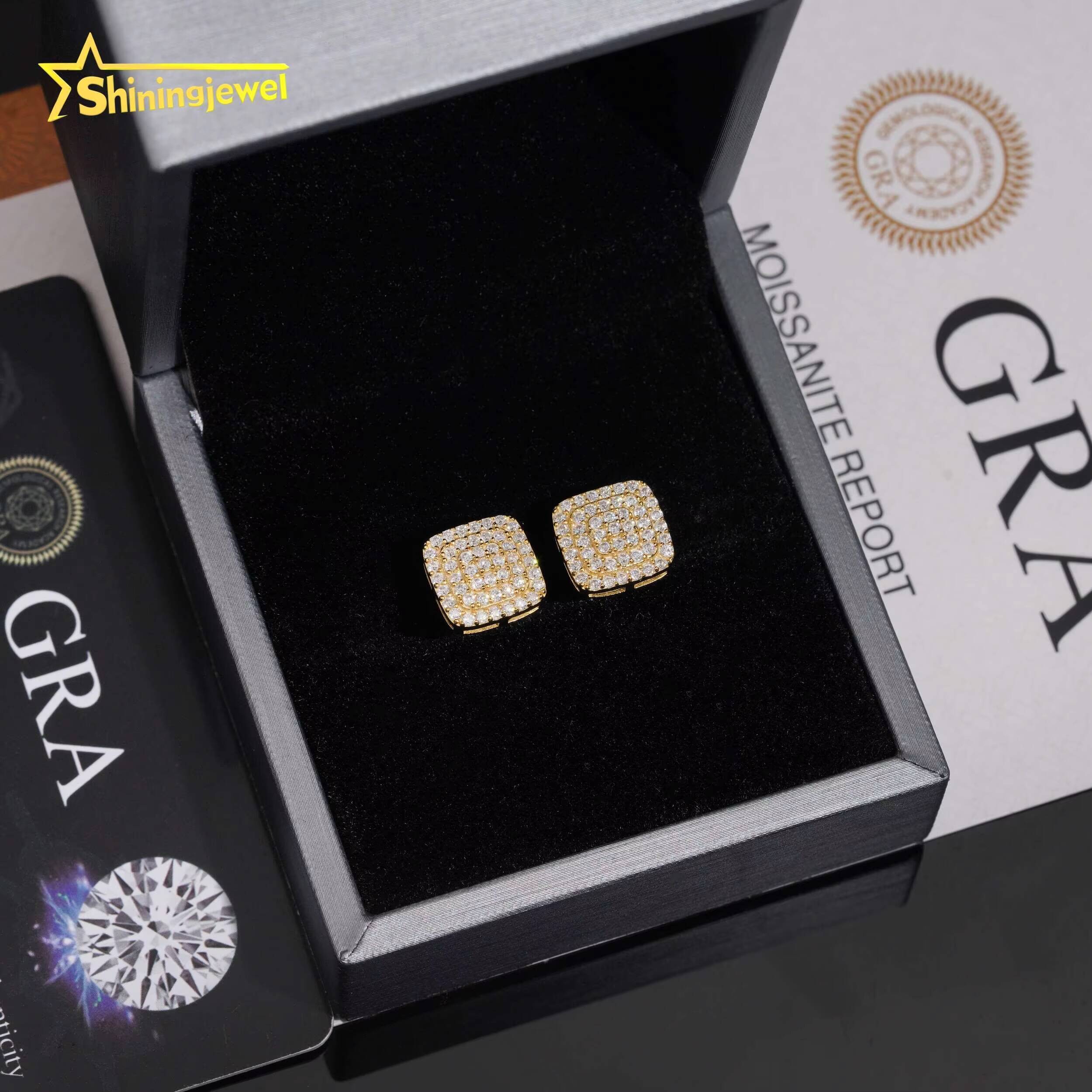 Classic Square Stud Earrings Jewelry With Moissanite Diamond in Hypoallergenic 925 Sterling Silver for Men Women