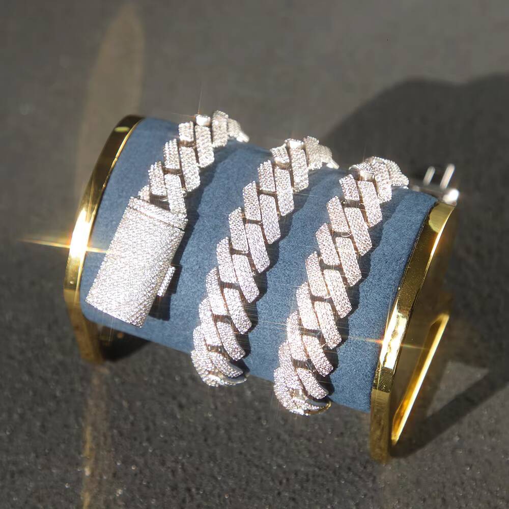 RTS Iced Out 20 mm 3 Rows Hip Hop Moissanite Cuban Chian 925 Sterling Silver Gold Plate Fine Jewelry Necklaces