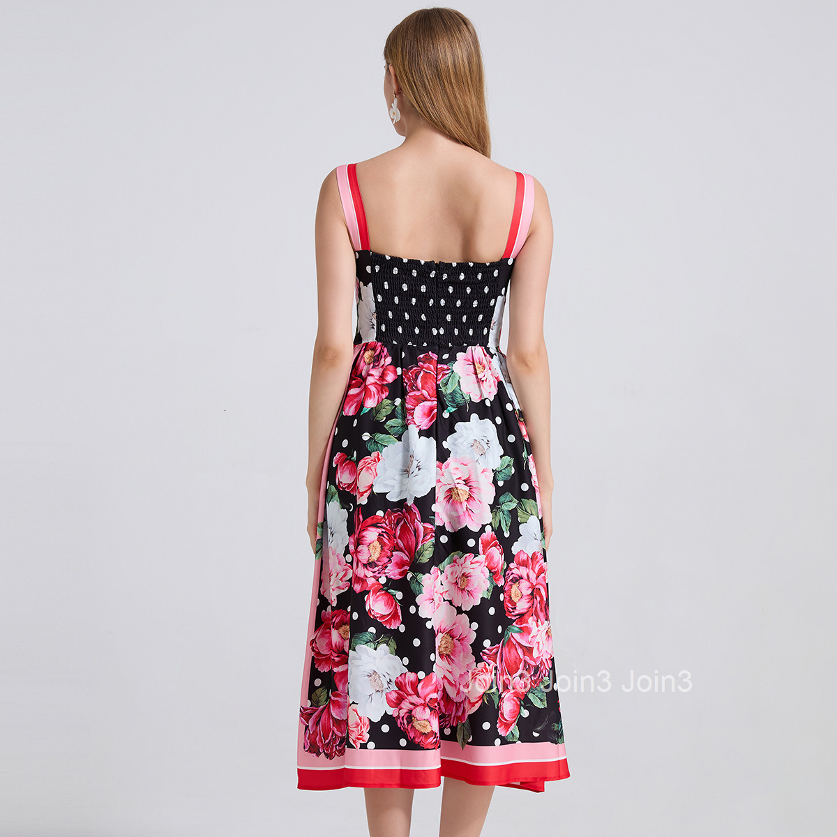 810 Flower Dot Positioning Print Three-Dimensional Strapless Camisole Dress Back Elastic High Waist Dress