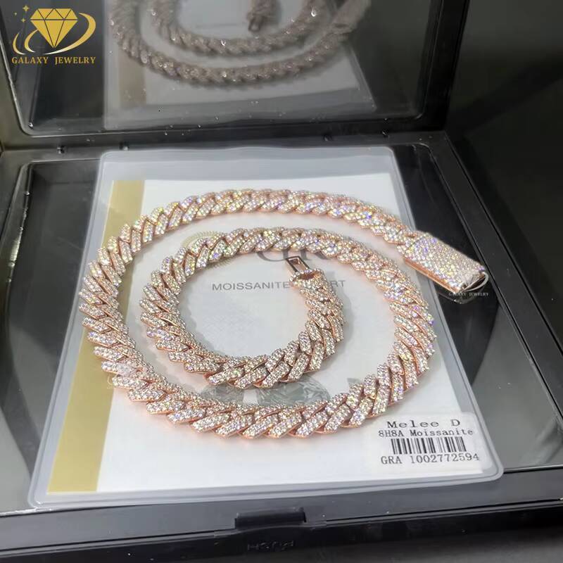 Fashion Jewelry Necklace GRA Certified Iced Out Hip Hop Rose Gold Plated Moissanite Cuban Link Chain