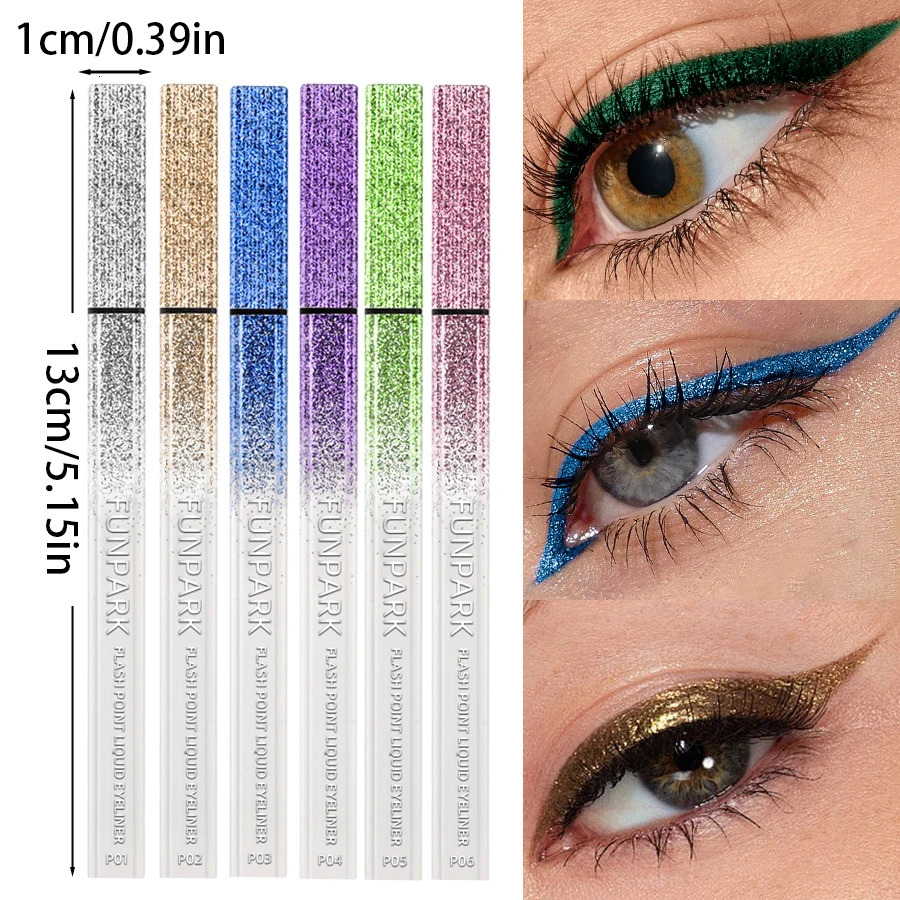 6 Color Diamond Shiny Eye Liner Eyeshadow Waterproof Quick-dry Silver Gold Metellic Pearlescent Liquid Eyeliner Makeup Gilfts 250712