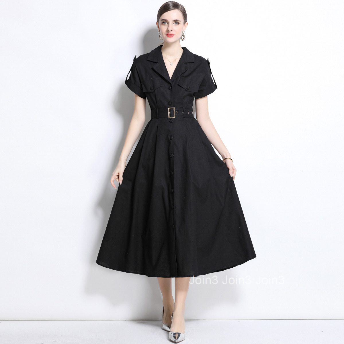 1690 Early Spring Commuting Slimming Dress for Women New Elegant Slim Shirt Dress Cotton Linen Fabric