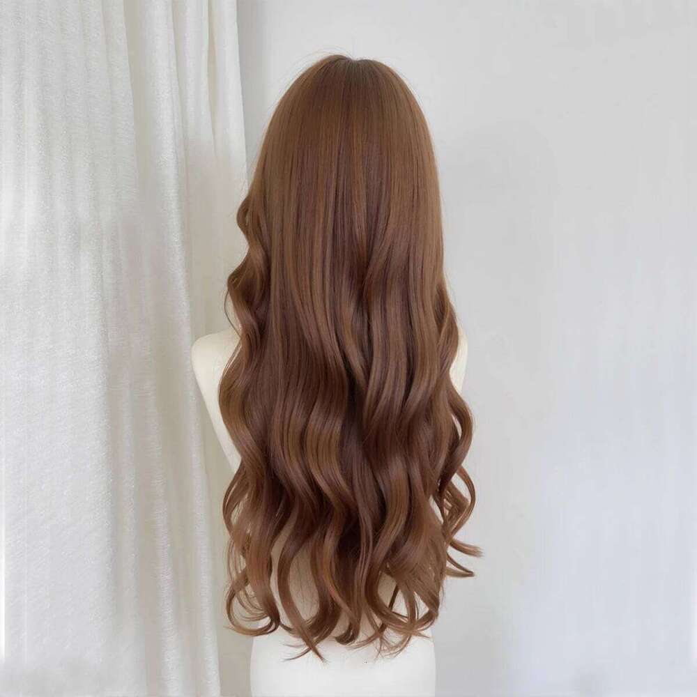 EASIHAIR Long Wavy Synthetic Women Natural Curly Brown Hair Wigs for With Bangs Daily Use Cosplay Heat Resistant