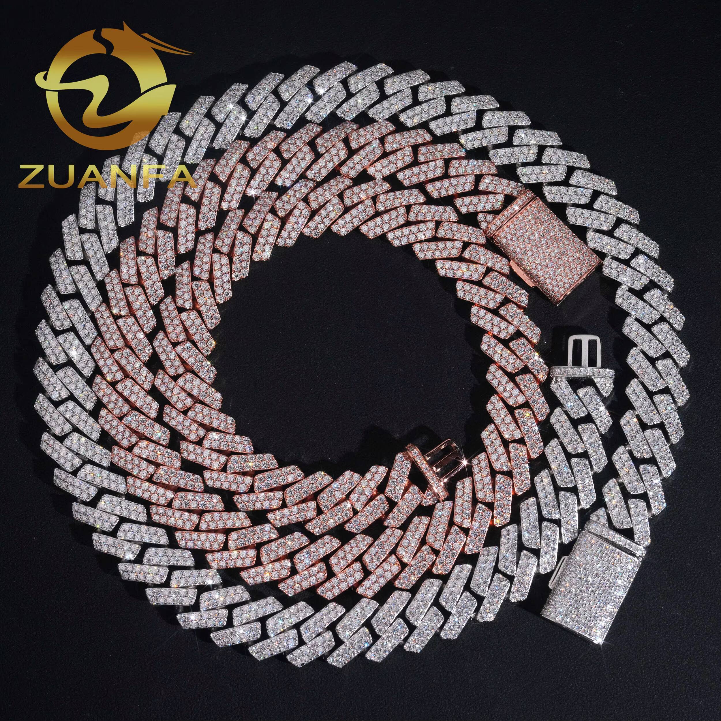 Hip Hop Jewelry 16MM 2 Row Moissanite Diamond Cuban Link Chain 925 Silver Iced Out Cuban Chain Moissanite Ready Shipping