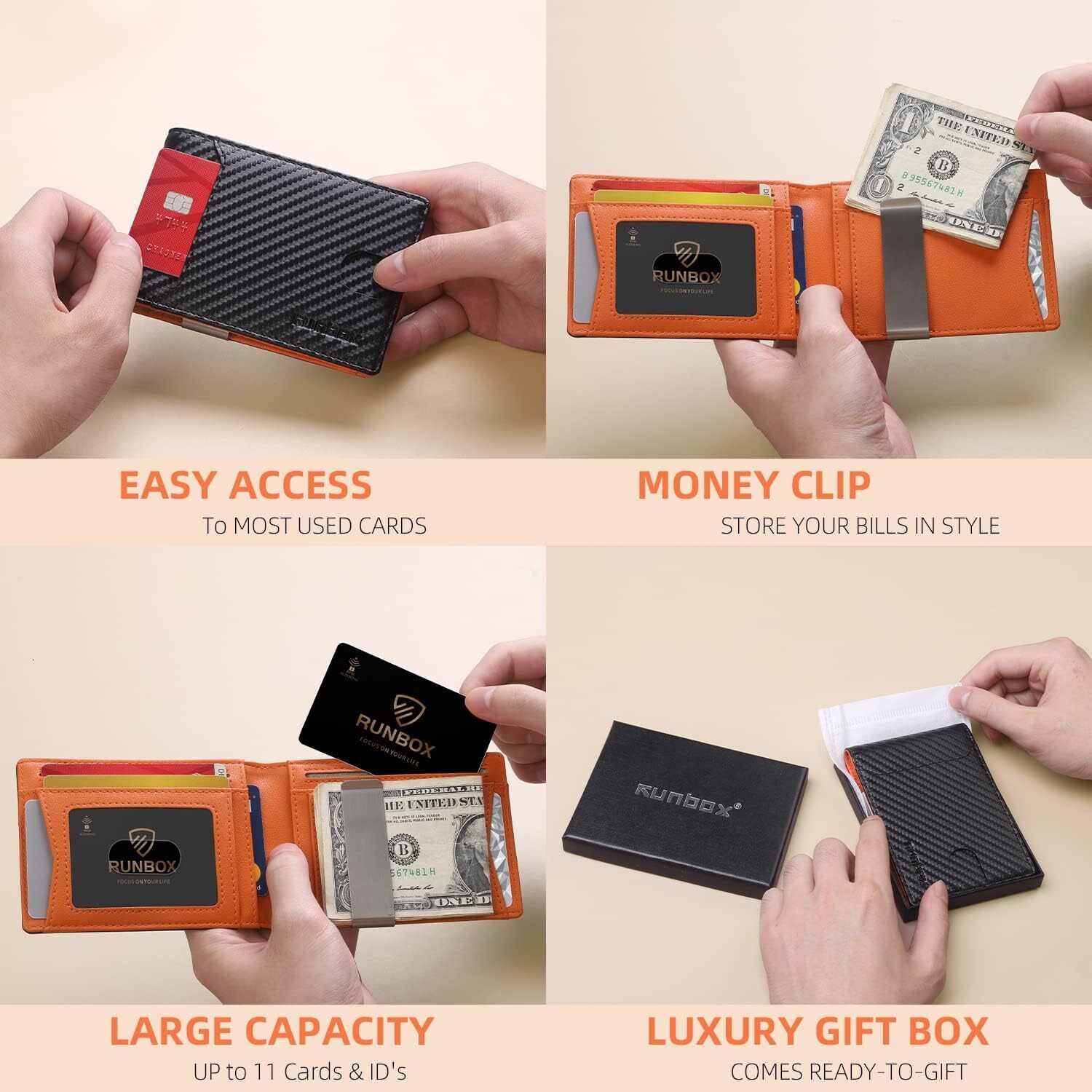 YMX Slim Wallets for Men Leather Money Clip Mens RFID Blocking Front Pocket Bifold Wallet - Thin Credit Card Holder with Gift Box