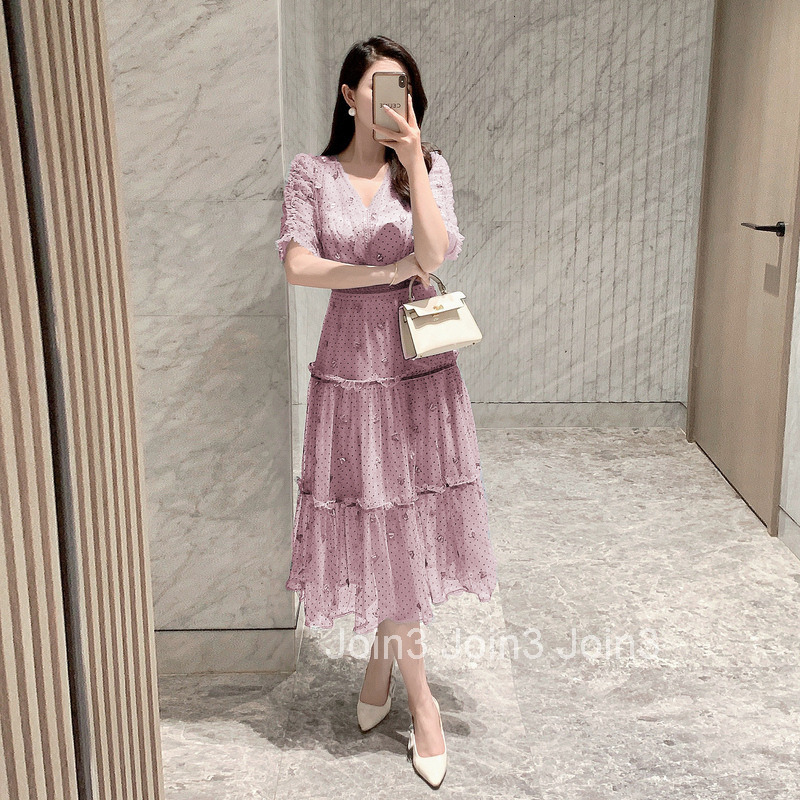 7075 Summer French Elegant Heavy Embroidery Polka Dot Mesh Mid-Length Dress