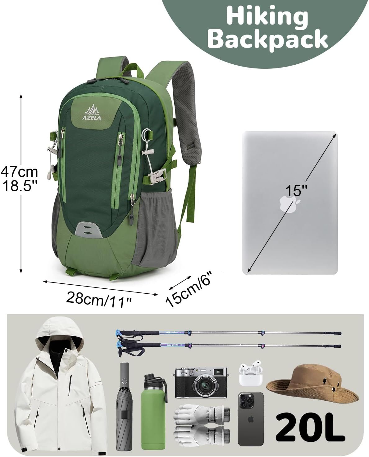 YMX 179 798 Outplea 20L Small Men Women, Multi-Pocket Travel Backpack, Reflective Hiking Daypack with Chest Strap, Rucking Backpack for Outdoor Sport,