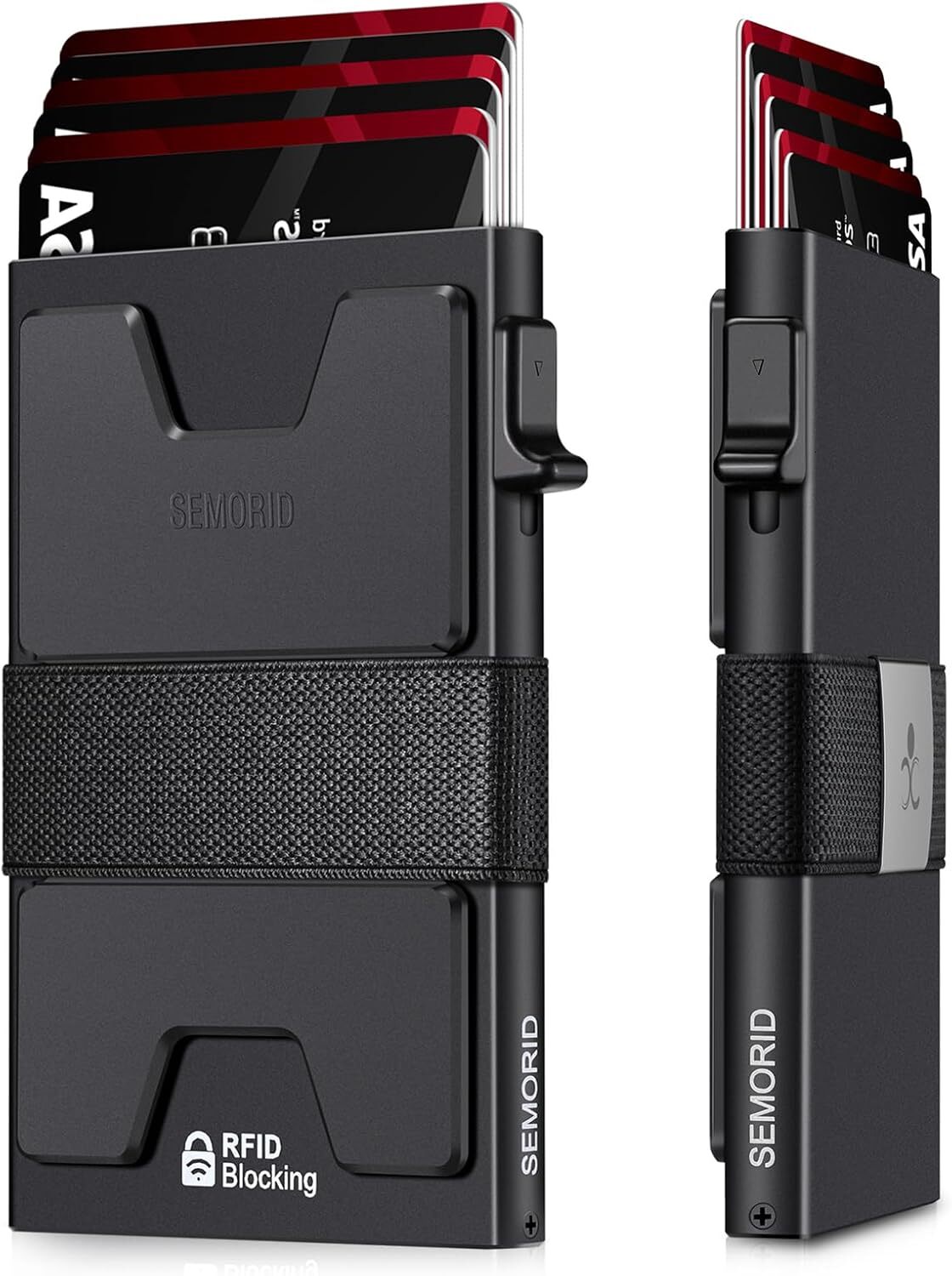 YMX SEMORID Slim Aluminum Card Holder Wallet for Men, Durable Expandable Backplate, RFID Blocking Minimalist Metal Pop Up Wallet, Holds 12+ Cards Plus