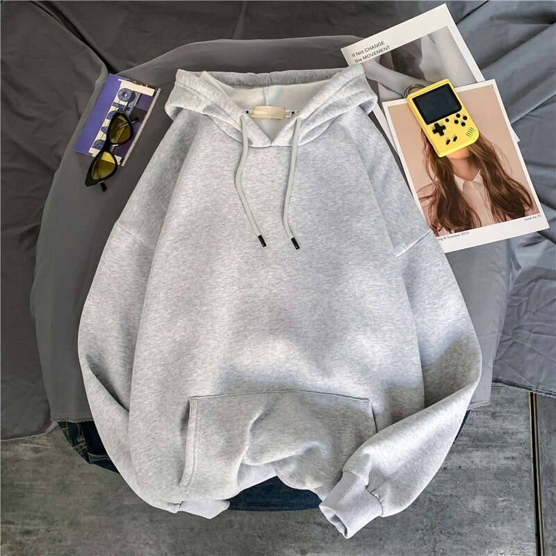 Autumn Winter INS Hooded Solid Color Fleece Sweatshirt Men Trendy Student Loose BF Pullover Casual Jacket