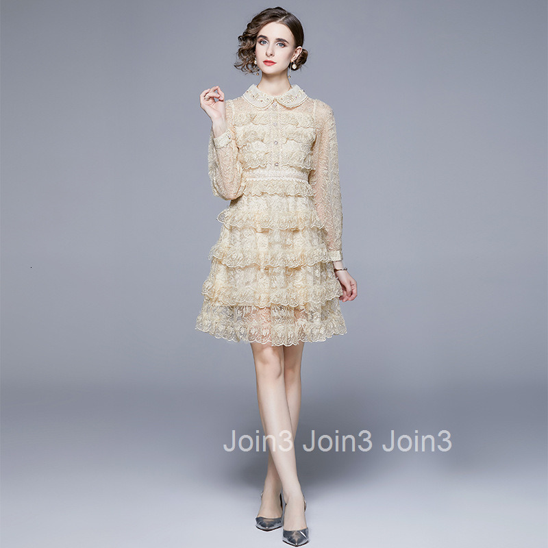 6954 Autumn New Womens Fashion Elegant Temperament Doll Collar Long Sleeve Cake Dress Slim Fit Dress