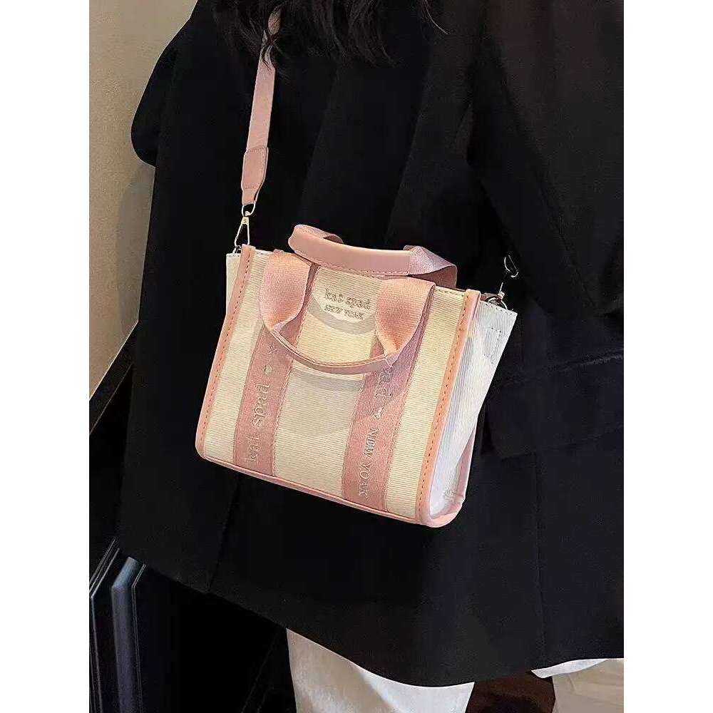 Women's Bags Designer Striped Canvas Tote Crossbody Bag For Women New High Quality Brand Design Pink Handbag Purses
