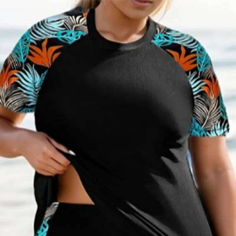 New Women's Two-Piece Swimsuit Summer Dive Suit Conservative Tankini Short Sleeve Belly Covering Slimming High-End Feeling Swimw