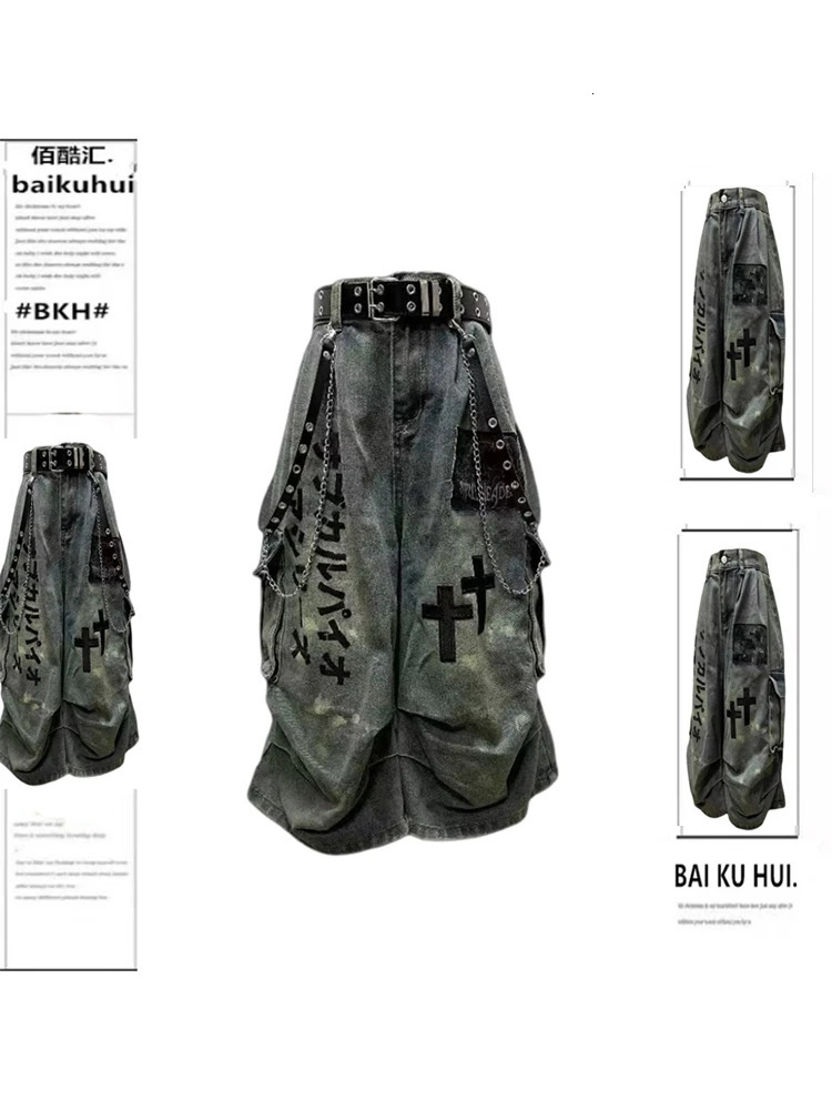 Summer Women Goblin Core Cross Denim Jorts Shorts Y2k Calf-Length Jean Pants Trashy Y2K Abi Japanese Cyber Punk Grunge Unisex 250717