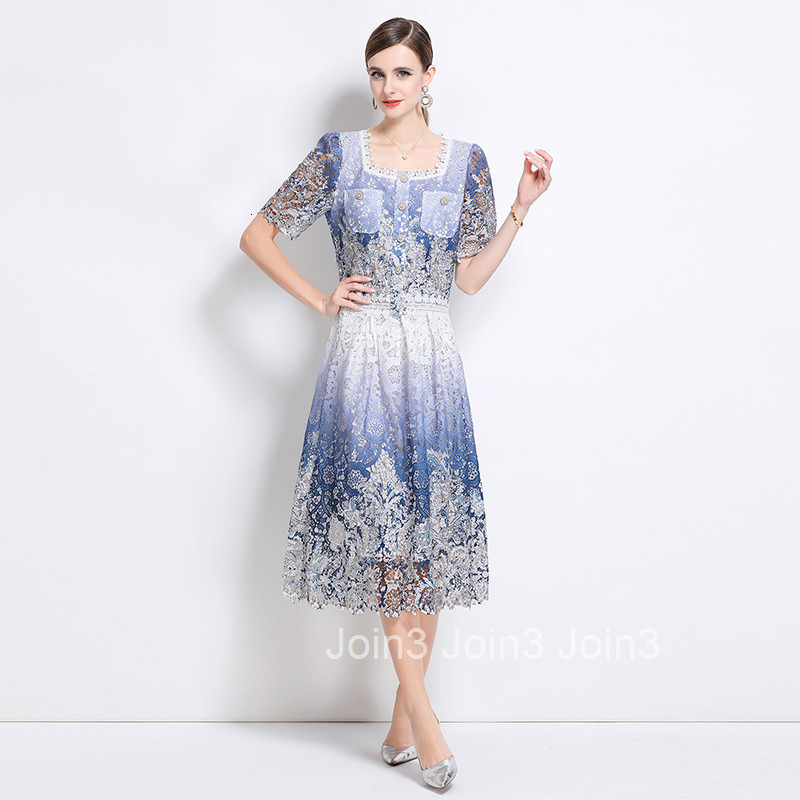 301 Fashionable Slimming Hollow Out Water-Soluble Lace Positioning Suit Dress