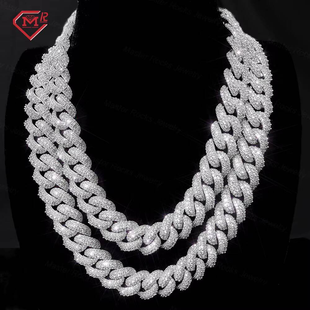 18mm Cuban Chain Link Necklace Miami Gold Mens Silver Cuban Link Hip Hop Rapper Moissanite Miami Cuban