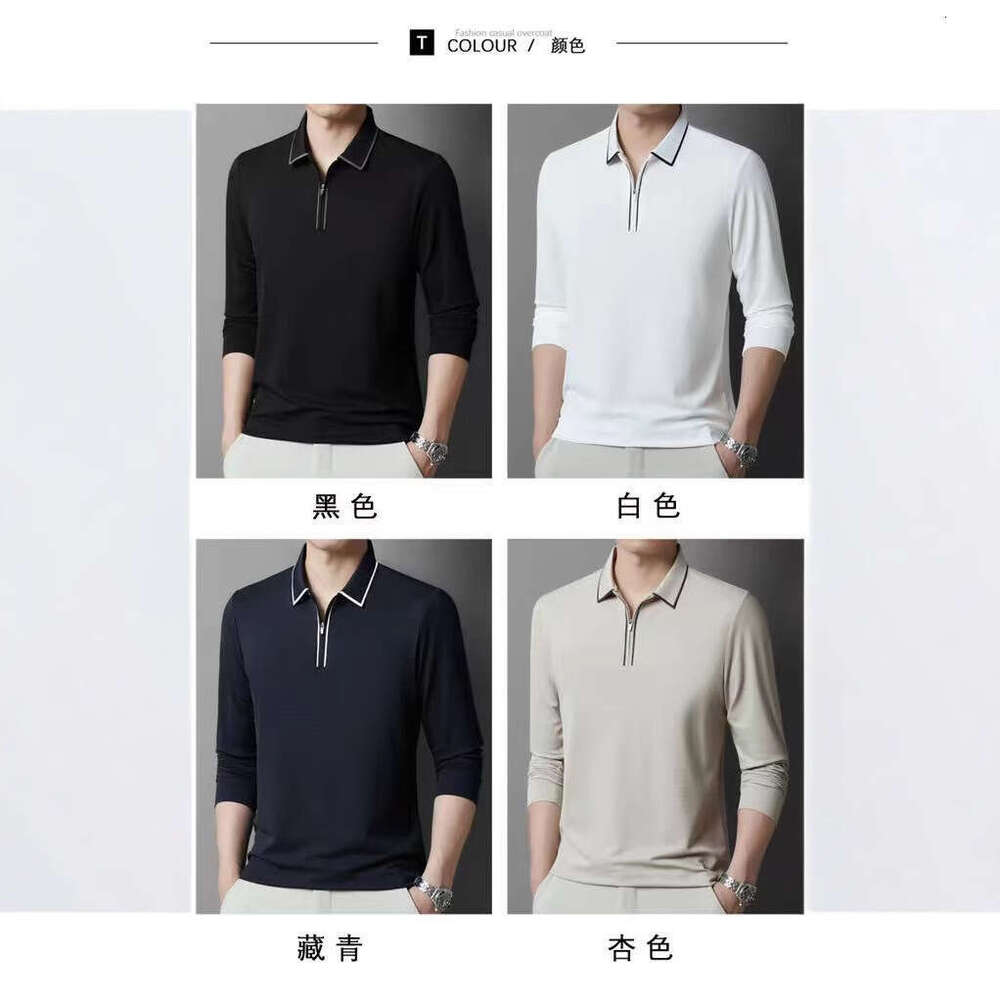 2025 Long Sleeve Business Polo Versatile Men's Casual Comfortable Turn-Down Collar Base Shirt Commuting Trendy Style
