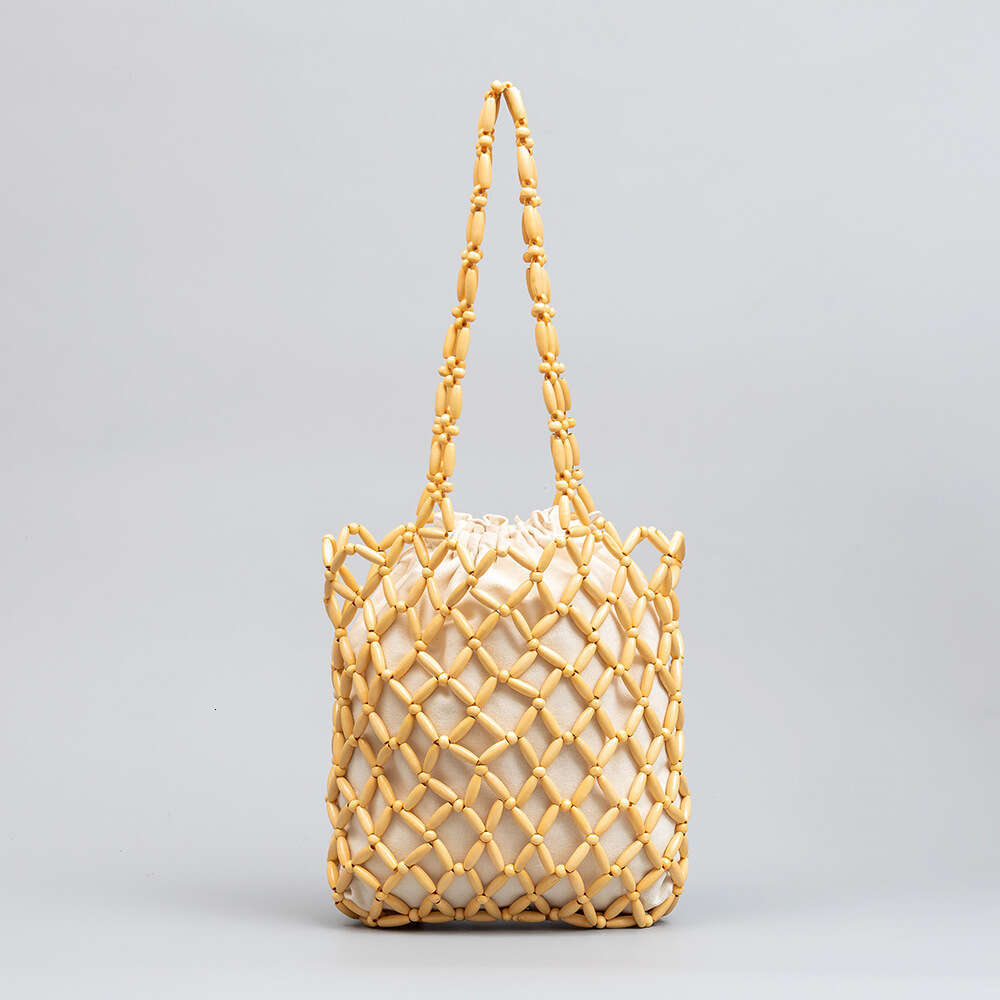 ENSPT Handheld Wooden Bead Handwoven for Women Summer Niche Design Commuter Shoulder Bag