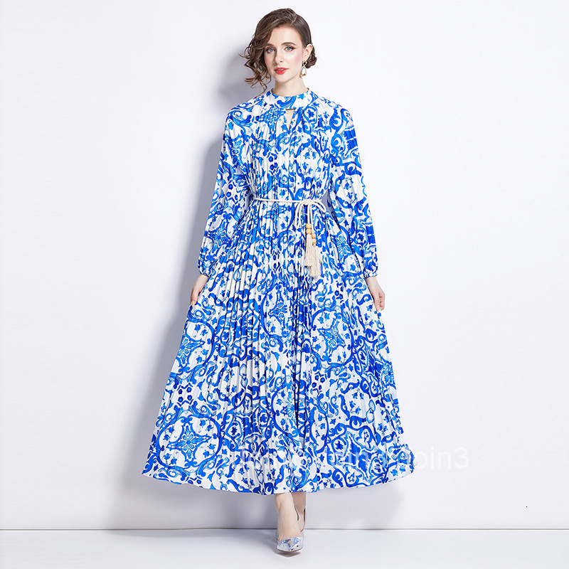 2084 Spring and Autumn New Womens Fashion Elegant Loose Pleated Plus Size Long Dress
