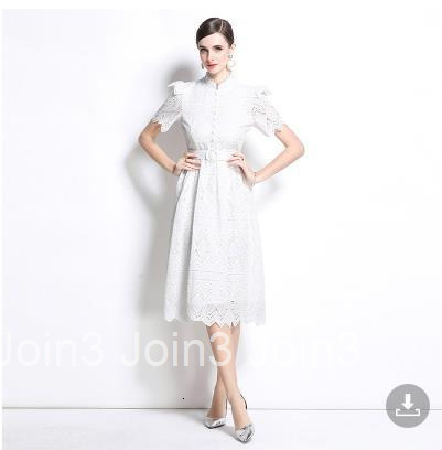 710 New Product Lace Elegant Splicing Waist Short Sleeve Dress