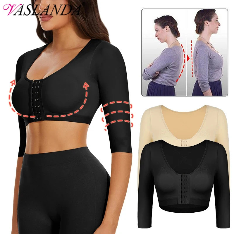 Women Upper Arm Shaper Tops Slimmer Compression Sleeves Post Surgery Posture Corrector Front Closure Bra Tank Top Shapewear 250716