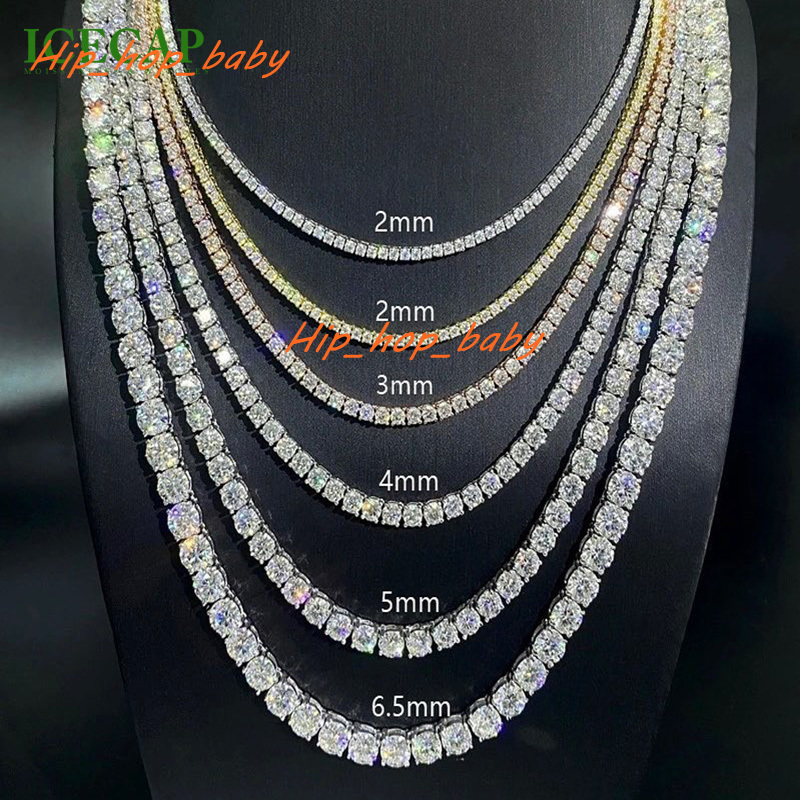 925 Silver VVS Moissanite Diamond Tennis Chain Custom 3mm 4mm 5mm 6mm Hip Hop Iced Fashion Jewelry Customizable Size Necklace
