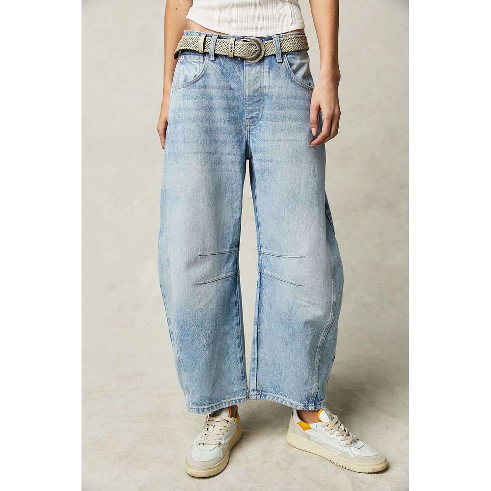 2025 TEMU Fashion Casual Women's Loose Wide-Leg Mid-Low Waist Washed Denim Long Pants