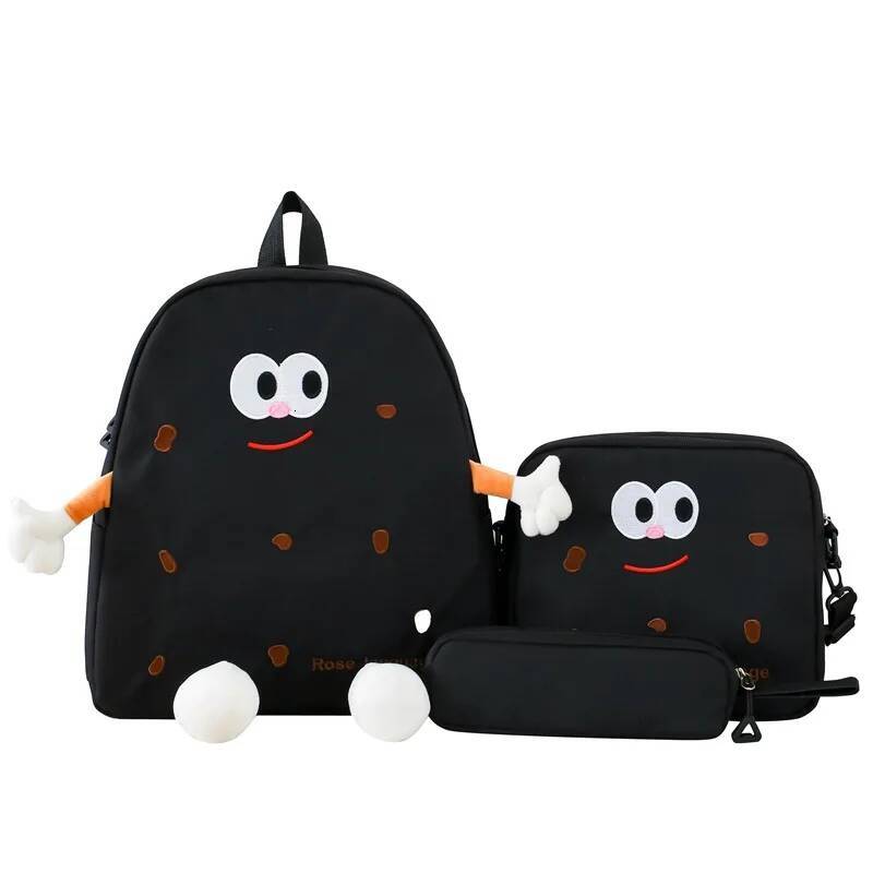 Cute Cartoon biscuit Child Backpack with Lunch Pencil School Bags for Boys Girls Gift Kindergarten schoolbags
