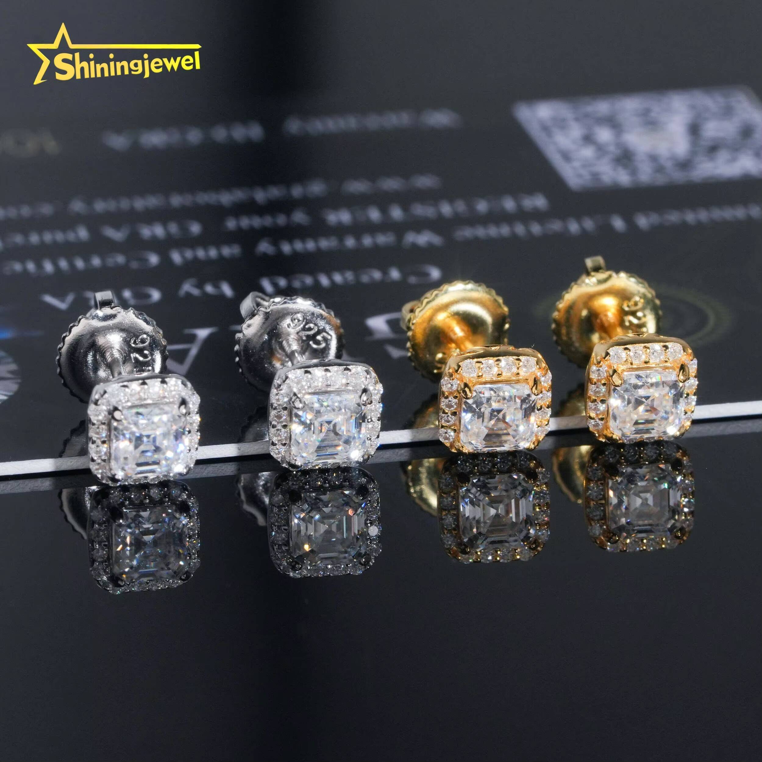 925 Silver Jewelry Pass Diamond Tester Hip Hop Stud Halo 4mm Asscher Cut Mens VVS Diamond Earring