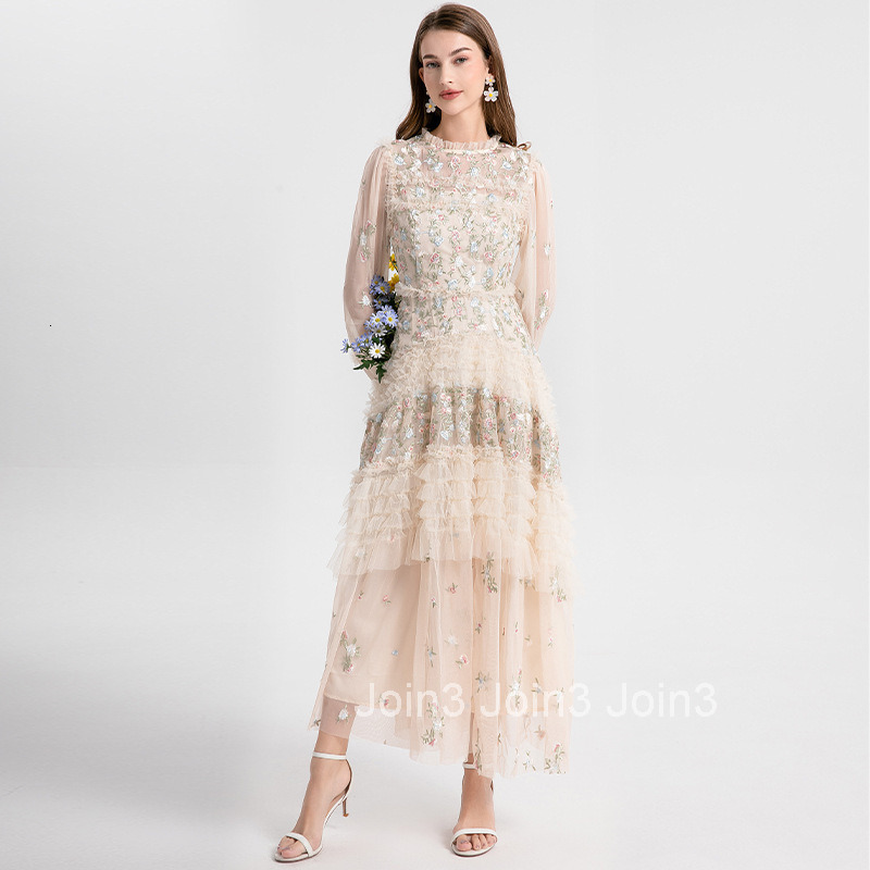 580 Autumn New Womens Clothing Countryside Forest Style Colorful Embroidered Mushroom Edge Large Pendant Long Dress