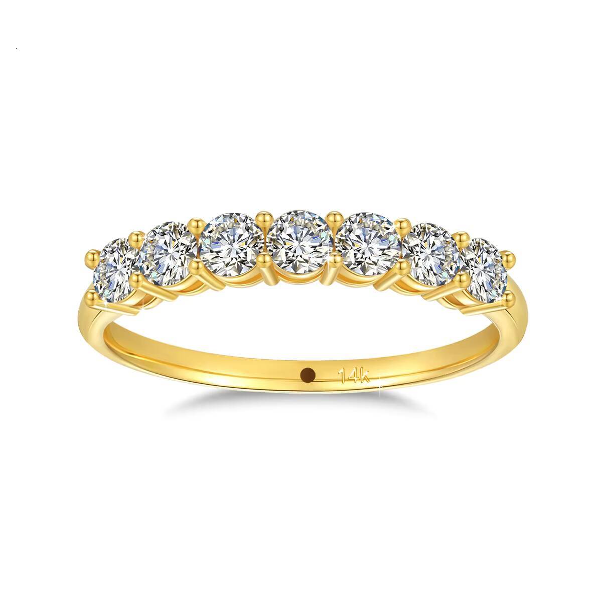 Woman Fine Gold Jewelry Engagement Wedding Mini 7 Moissanite Diamonds Hollow 14K Real Gold Ring