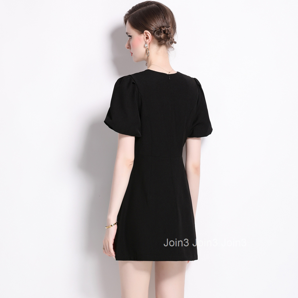 6857 Summer New Womens Jacquard Dress Elegant Puff Sleeve Slim A-line Dress