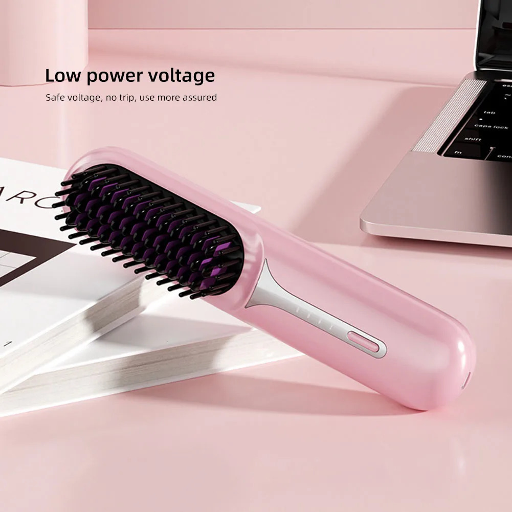 Adjustable Temperature Hair Brush Cordless Hair Straightener Brush with Fast Heating Negative Ions for Fluffy Curly for Electric 250717
