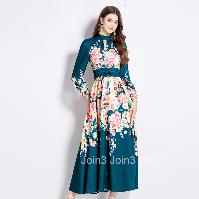 2546 Spring and Autumn New Womens Elegance Style Printed Dress Long Skirt with Temperament Waist cinching and slimming Dress