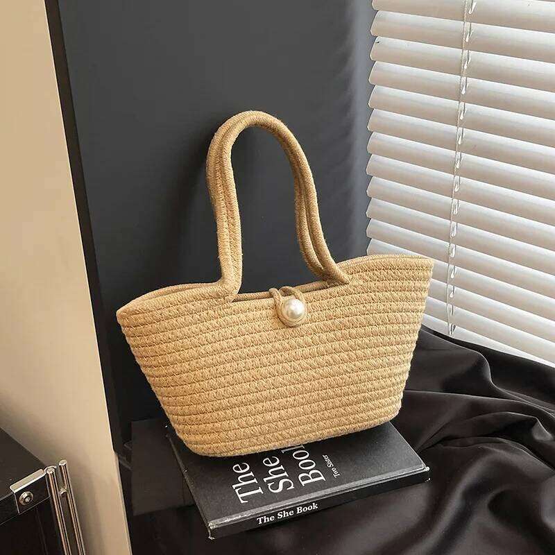 2025 New Women's Straw Woven Tote Large Capacity Beach Hollow-Out Handbag Boho Vacation Purse Casual Day Bag