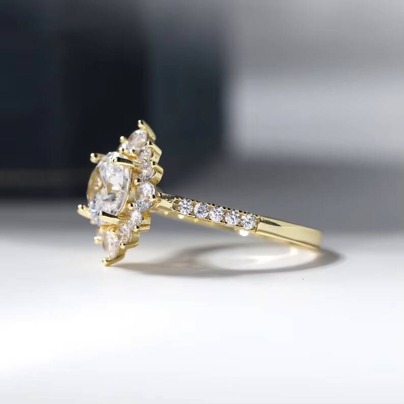 Engagement Ring 14K Solid Gold Promise Moissanite Half Eternity Ring Side Stone Accented Ring for Women